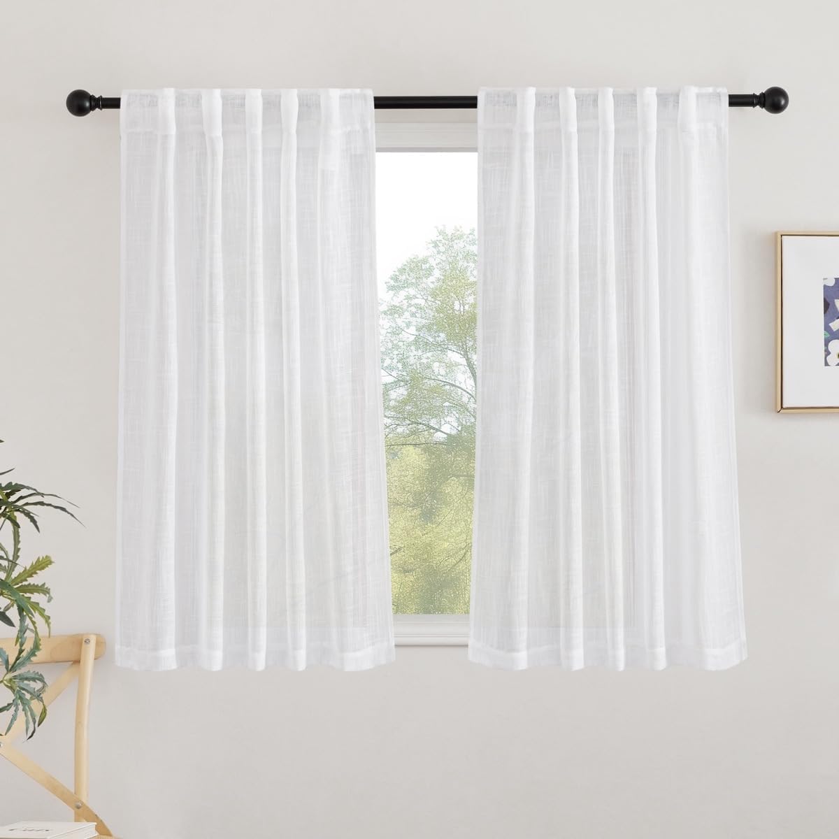 NICETOWN 48 White Semi Sheer Cafe Curtains for Light Filtering Privacy
