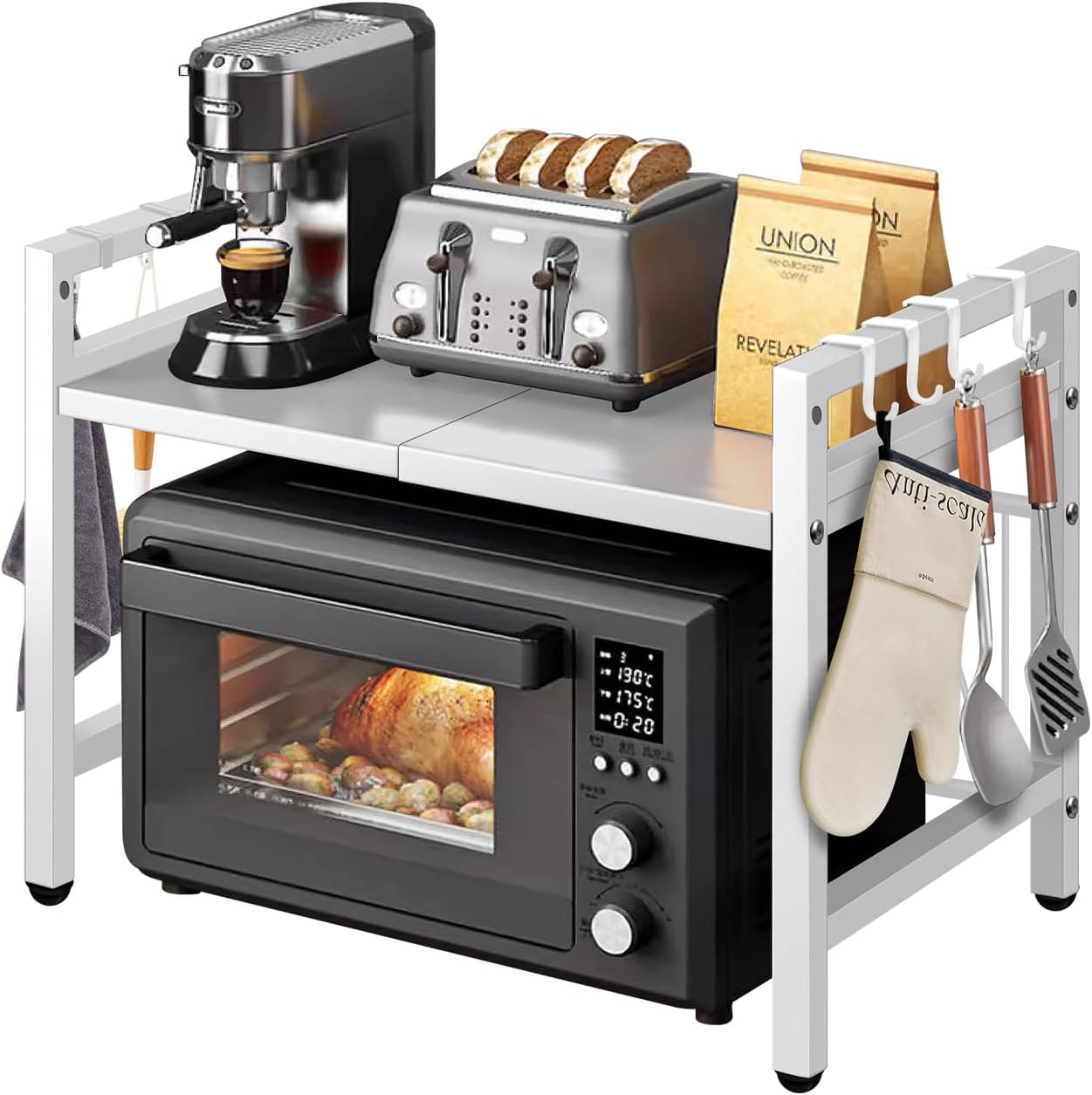 Zamfoot White Microwave Stand with Storage - Efficient Countertop Organization