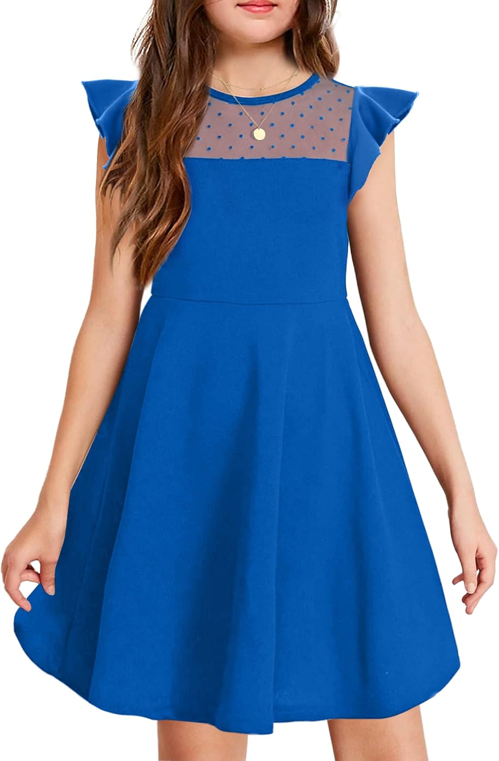 Arshiner Girls Dress Summer Ruffle Sleeve Mesh A Line Casual