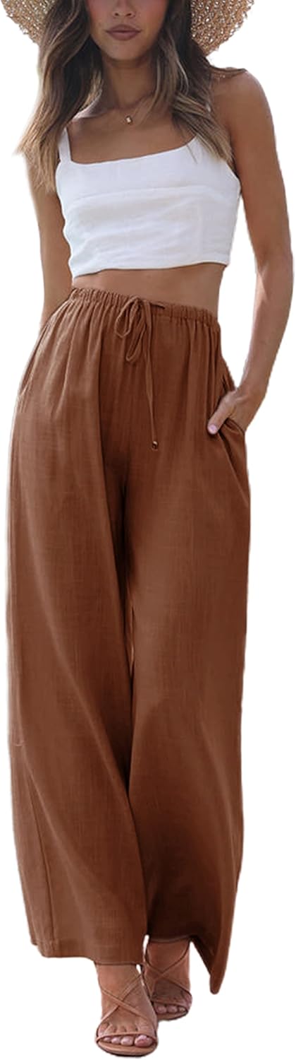 Faleave Women's Cotton Linen Summer Palazzo Pants for Beach Style