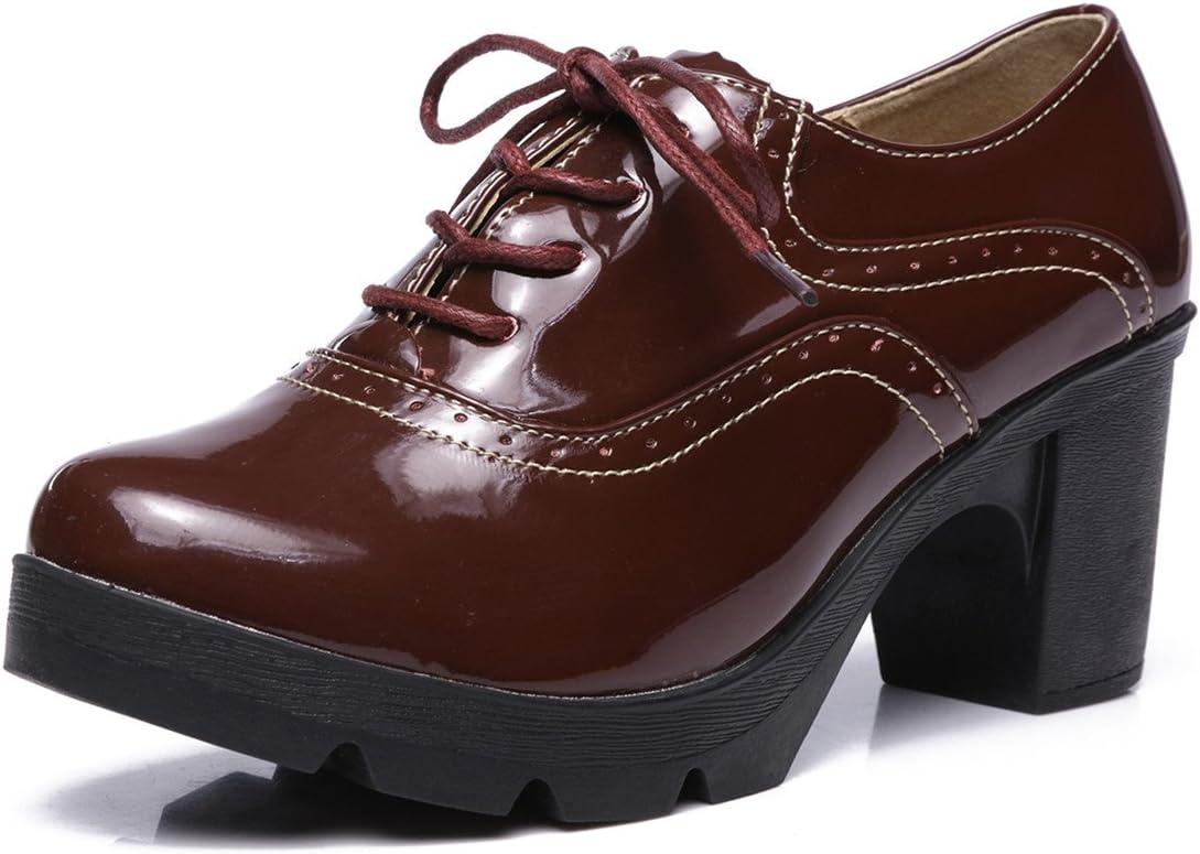 DADAWEN Women's Classic T-Strap Platform Mid-Heel Oxfords