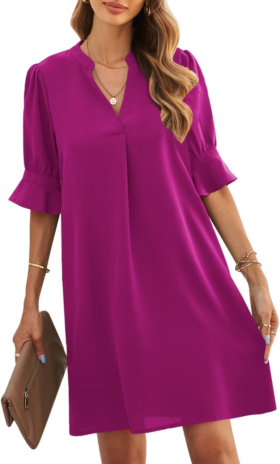 JOCAFIYE Womens Dresses V-Neck Ruffled Short Sleeve Dress