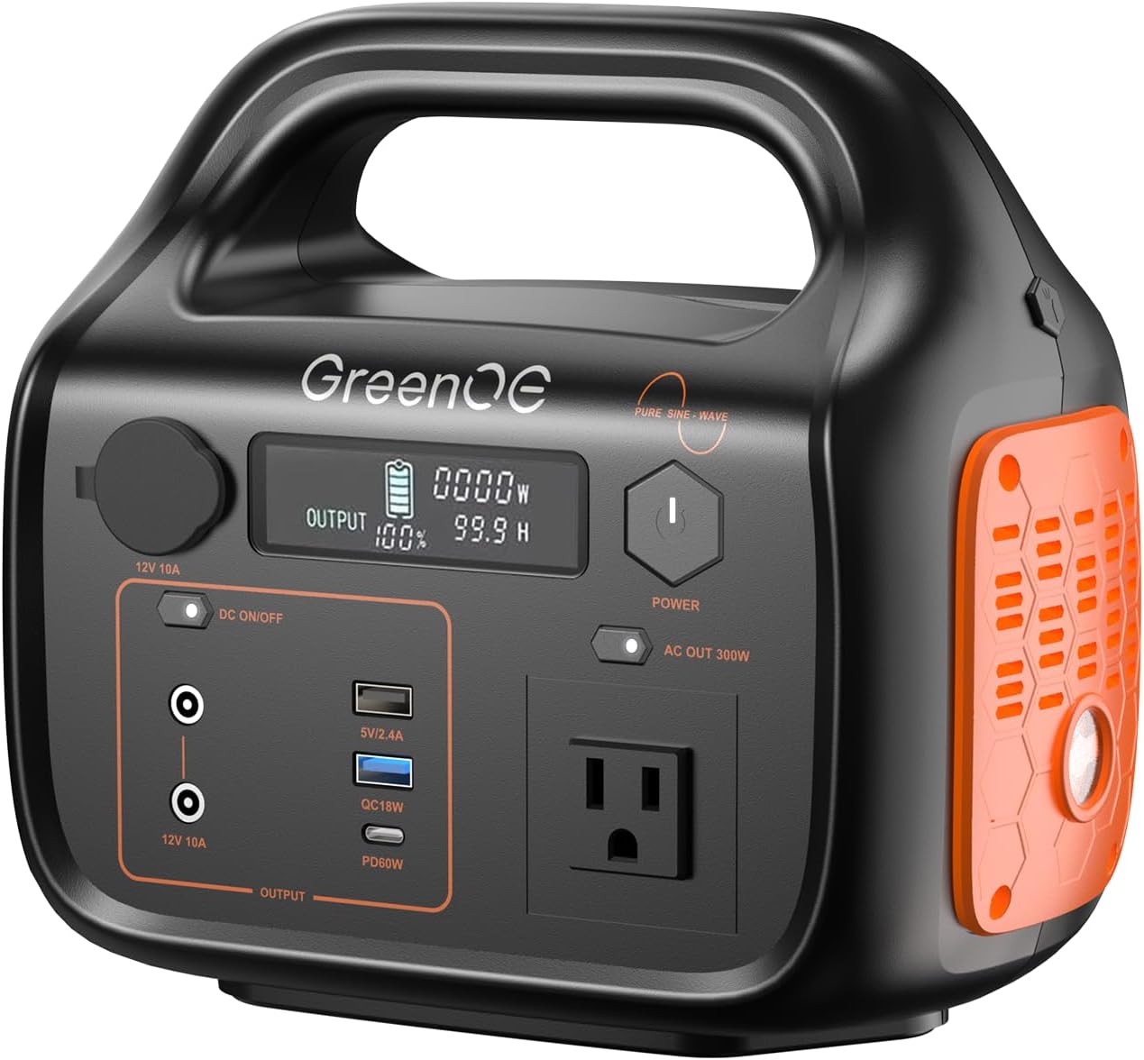 GREENOE Solar Power Station: 300W Pure Sine Wave, 7 Ports, Portable & Reliable