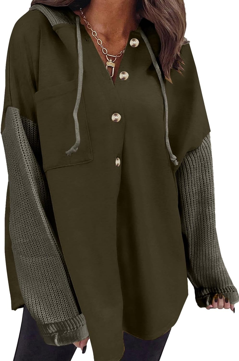 SHEWIN Oversized Sweatshirt for Women - Casual Button Hoodie