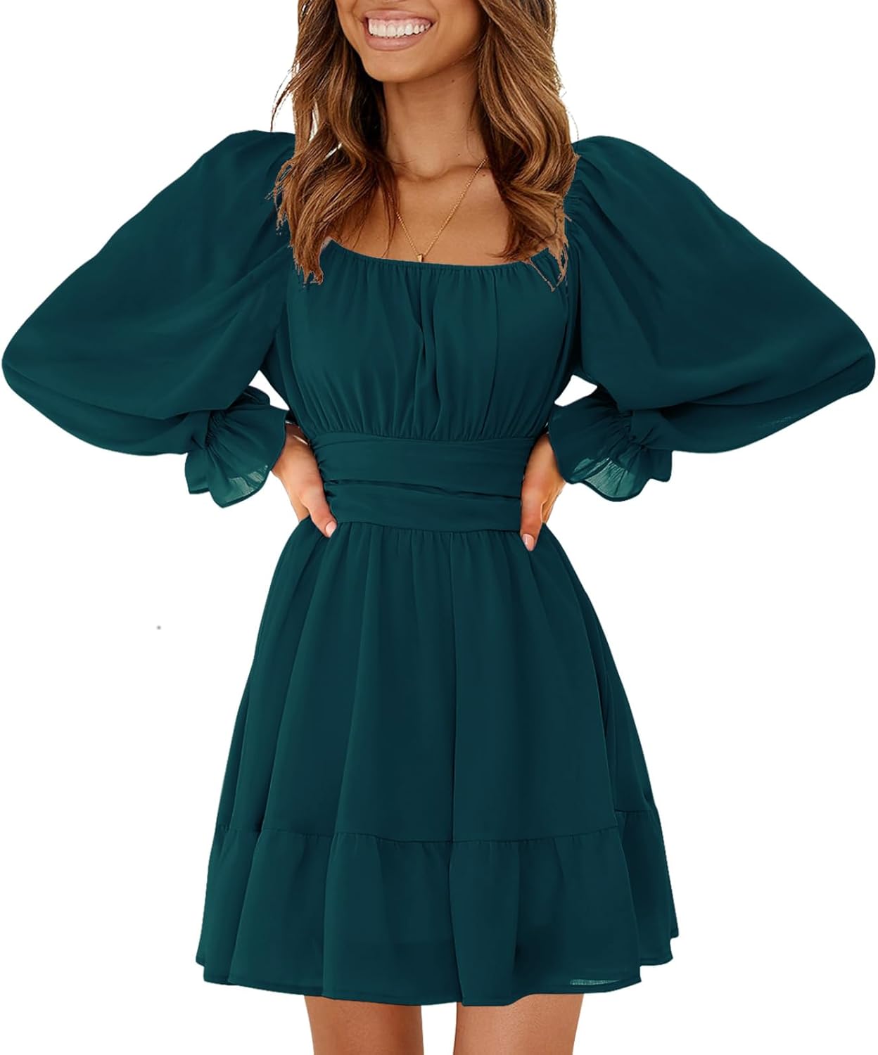 EXLURA Women's Casual Long Lantern Sleeve Mini Dress Review