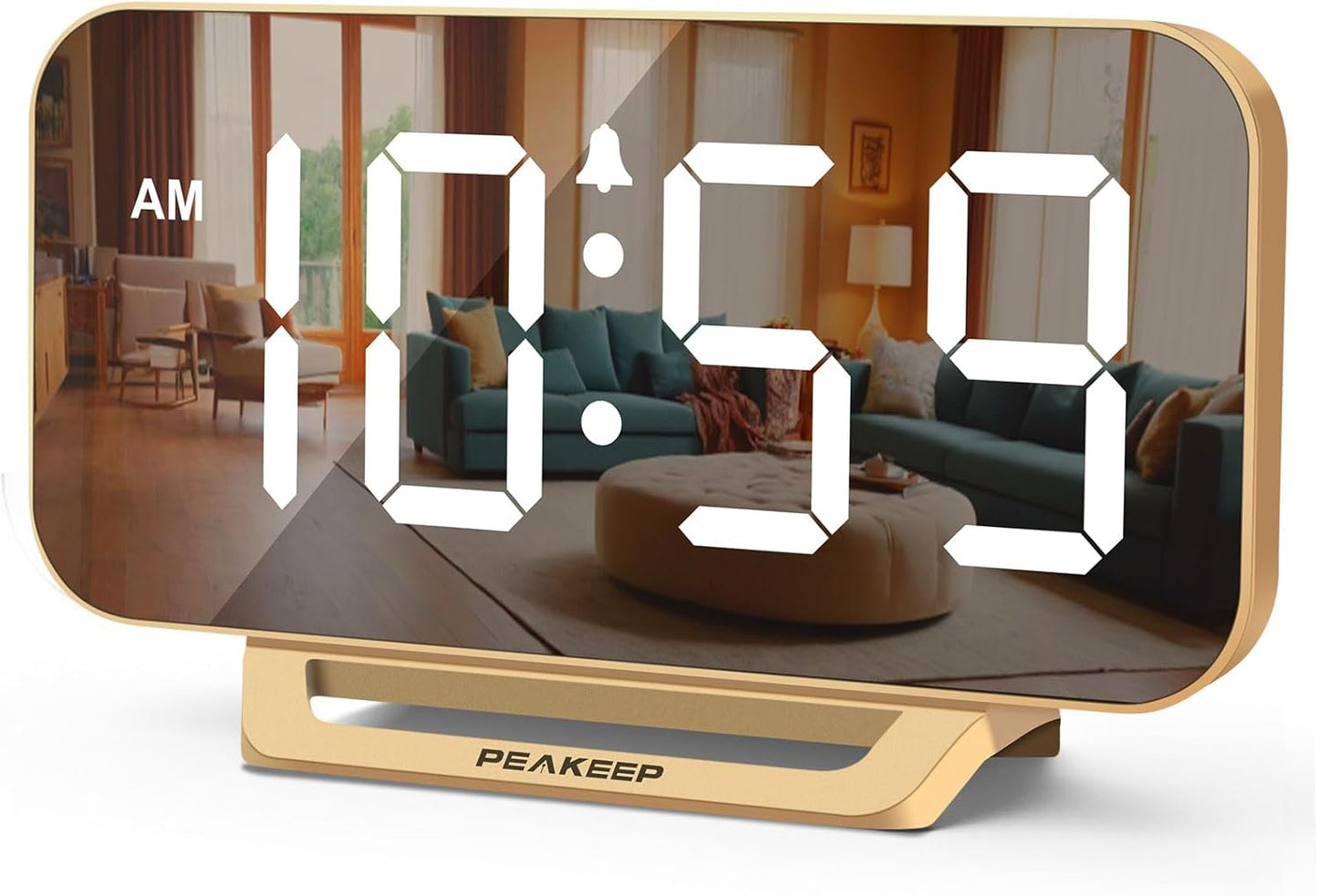 Peakeep Modern LED Mirror Clock - Stylish Desk Alarm