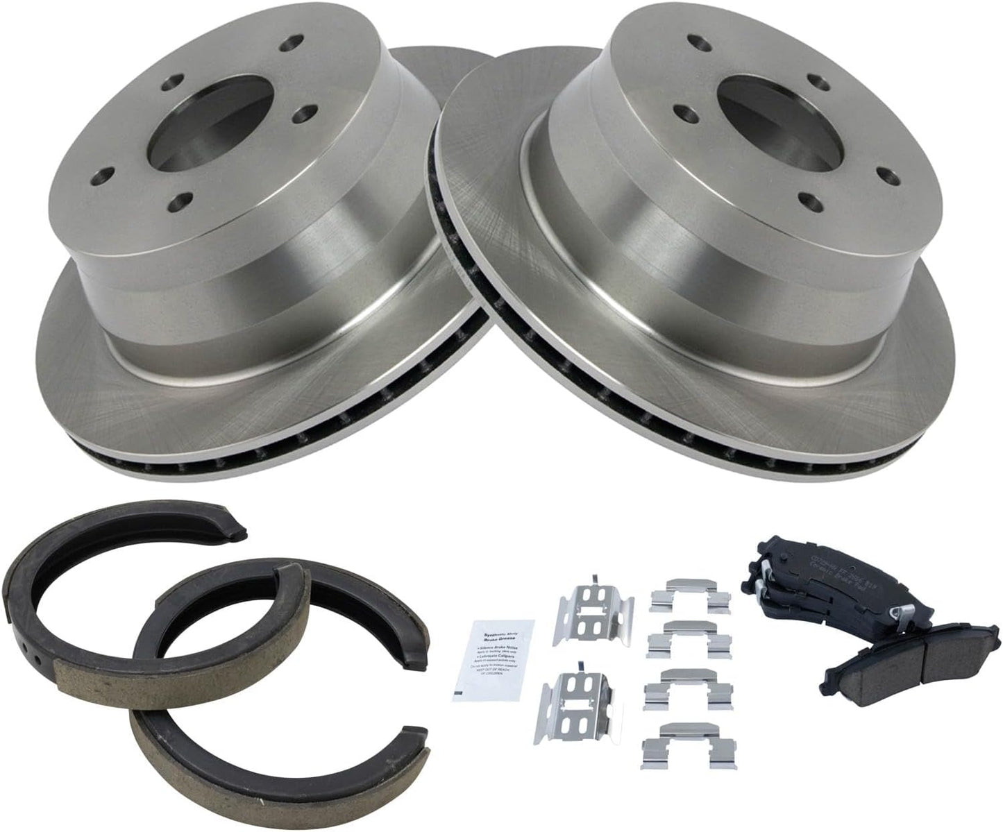 TRQ Rear Disc Brake Pad & Rotors with Parking Shoes for Blazer