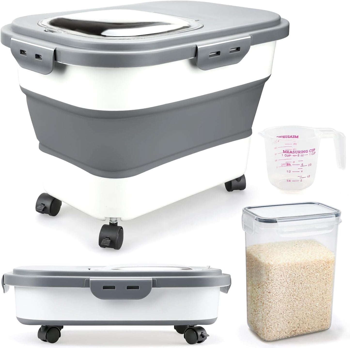 Collapsible Rice Storage Containers with Airtight Lid and Wheels
