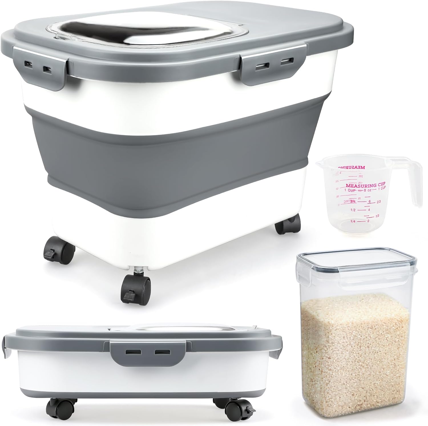 Collapsible Rice Storage Containers with Airtight Lid and Wheels