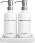 White Glass Soap and Lotion Dispenser Set for Modern Bathrooms