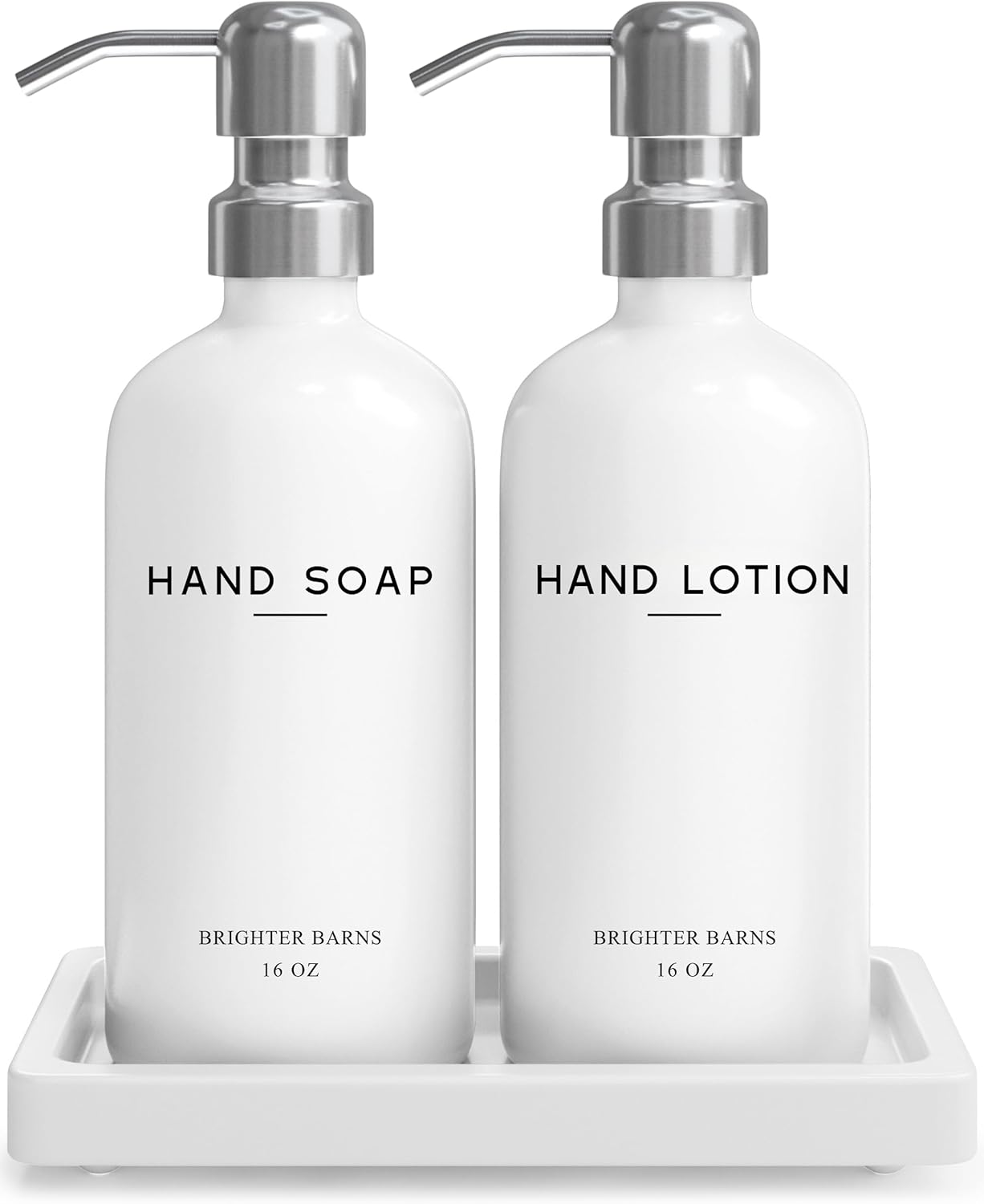 White Glass Soap and Lotion Dispenser Set for Modern Bathrooms