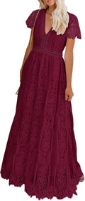 Women's V Neck Floral Lace Maxi Dress in Sage Mint - Comfortable Lace