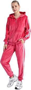 Womens Velour Jogging Suit Set - 2-Piece Hoodie and Pant Tracksuit