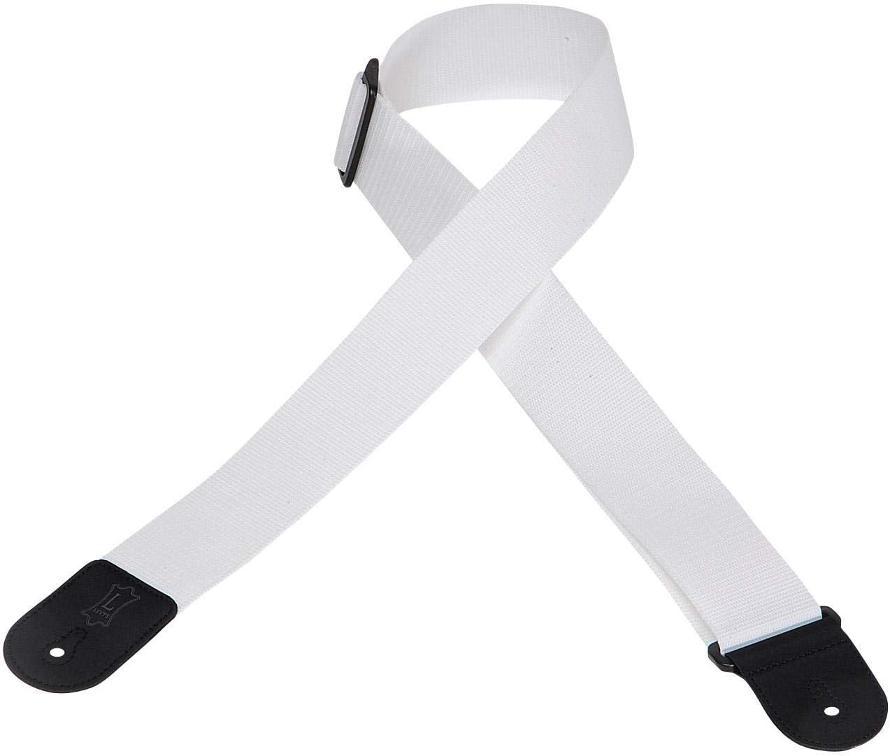 Levy's 2 Poly Guitar Strap: Genuine Leather Ends, White