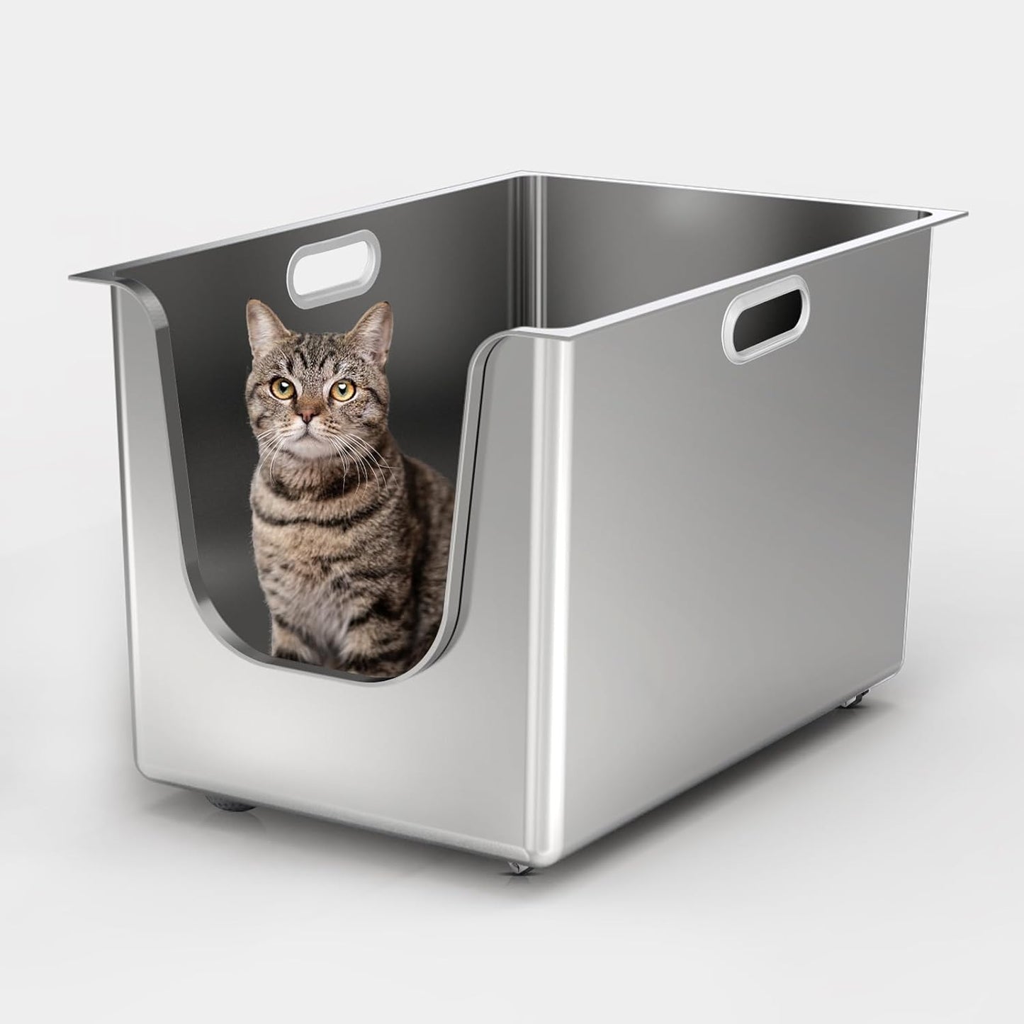 Stainless Steel Litter Box with High Sides for Big Cats