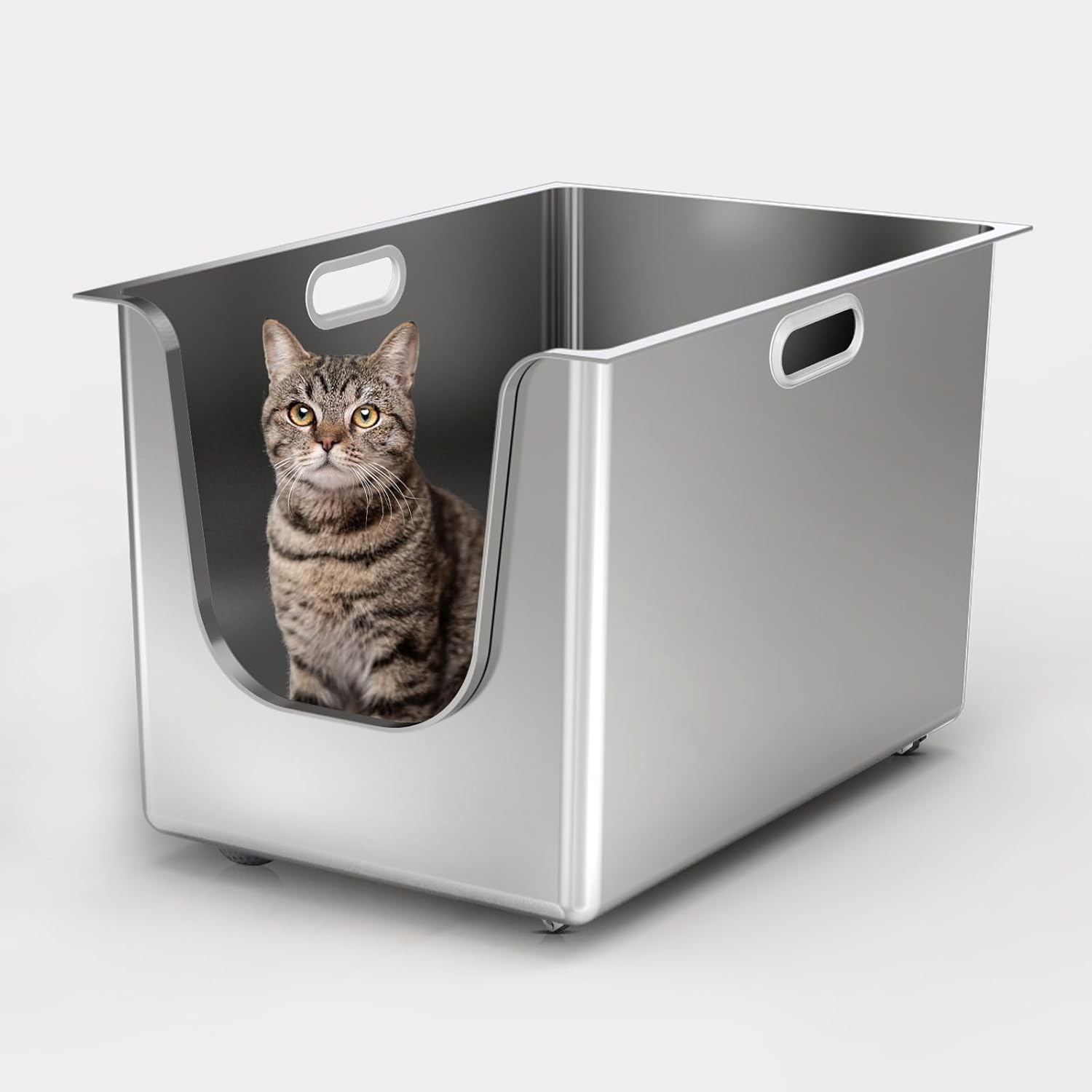Stainless Steel Litter Box with High Sides for Big Cats
