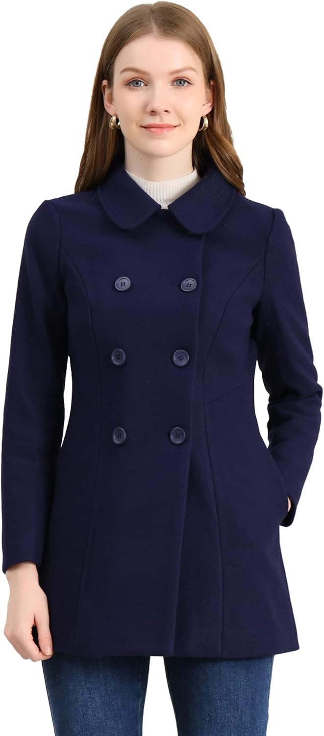 Allegra K Women's Peter Pan Collar Double Breasted Trench Coat