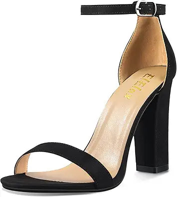 ElElax Nude Black Silver Heels for Women - Stylish Chunky Sandals