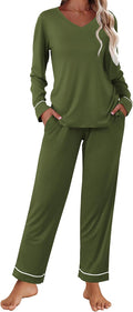 Womens Pajama Set V-neck Long Sleeve Lounge Set - Soft Stretch