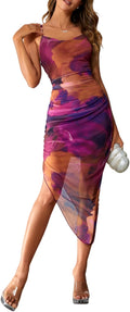 SOLY HUX Tie Dye Cowl Neck Split Hem Bodycon Cami Dress - Sexy Club