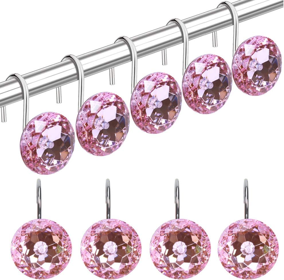 Sparkling Pink Rhinestone Shower Hooks - Rust Proof Stainless Steel