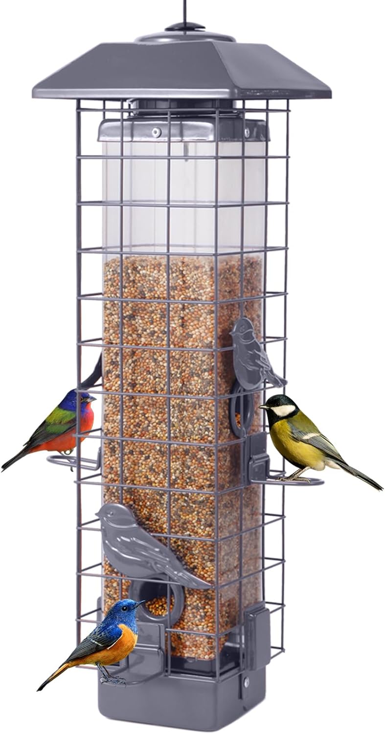 Squirrel Proof Bird Feeder with Large Capacity and 4 Ports