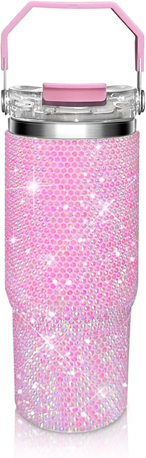 30 oz Bling Rhinestone Studded Tumbler with Handle for Women