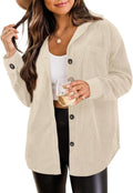 Corduroy Womens Shacket Jacket Plus Size - Soft Button-Down Coat