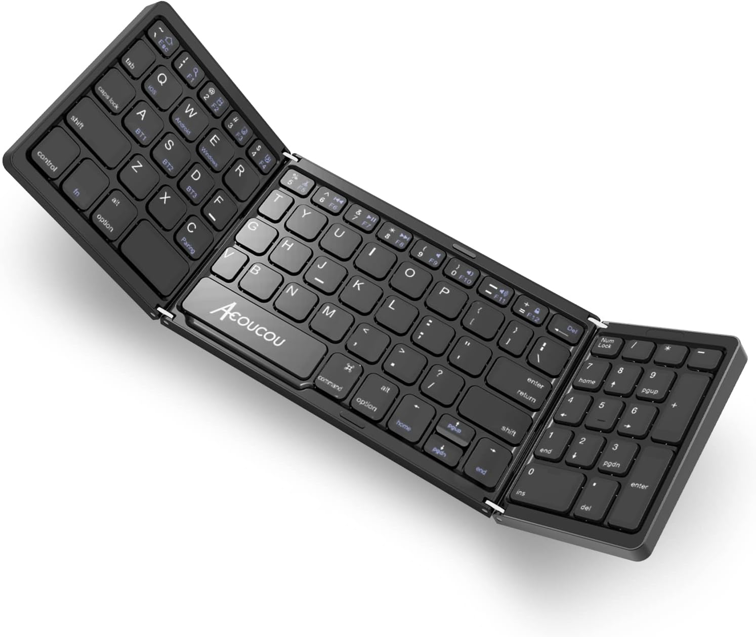 Acoucou Foldable Bluetooth Keyboard, Portable with Number Pad