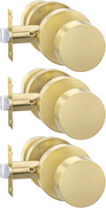 Gold Closet Door Knobs Brushed Brass Passage Set - Heavy Duty (3 Pack)