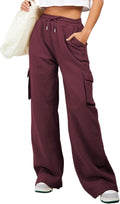 Women High Waisted Wide Leg Cargo Sweatpants - Soft Cotton Fit