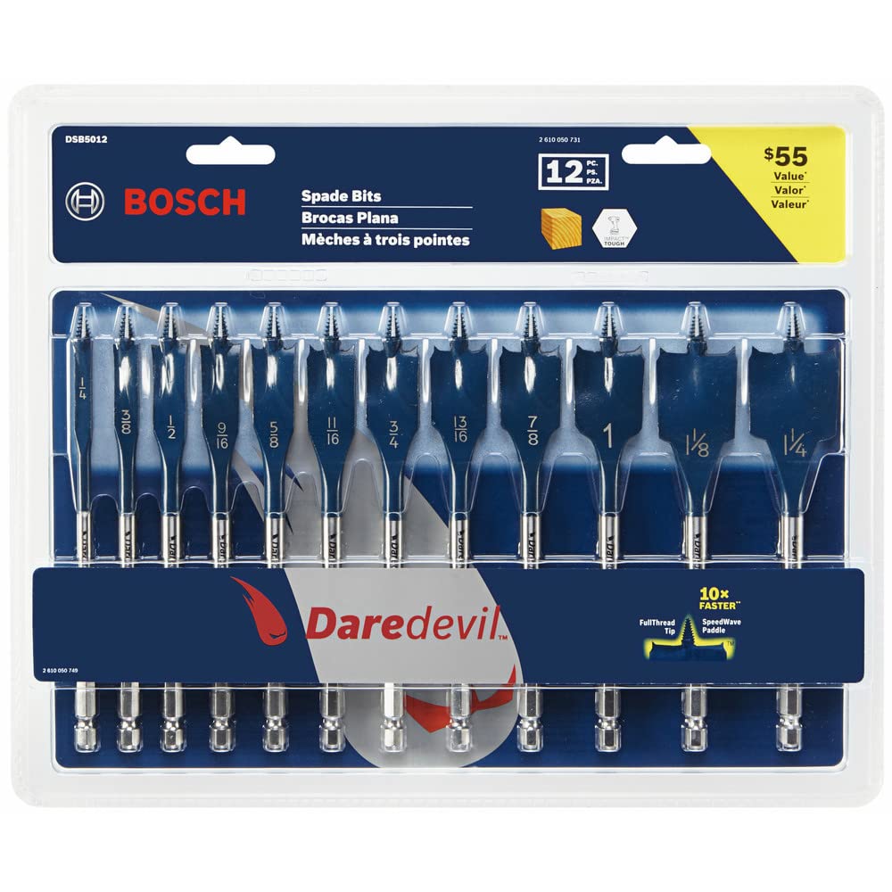 BOSCH DSB5012 12-Piece Assorted Spade Bits for Fast Drilling