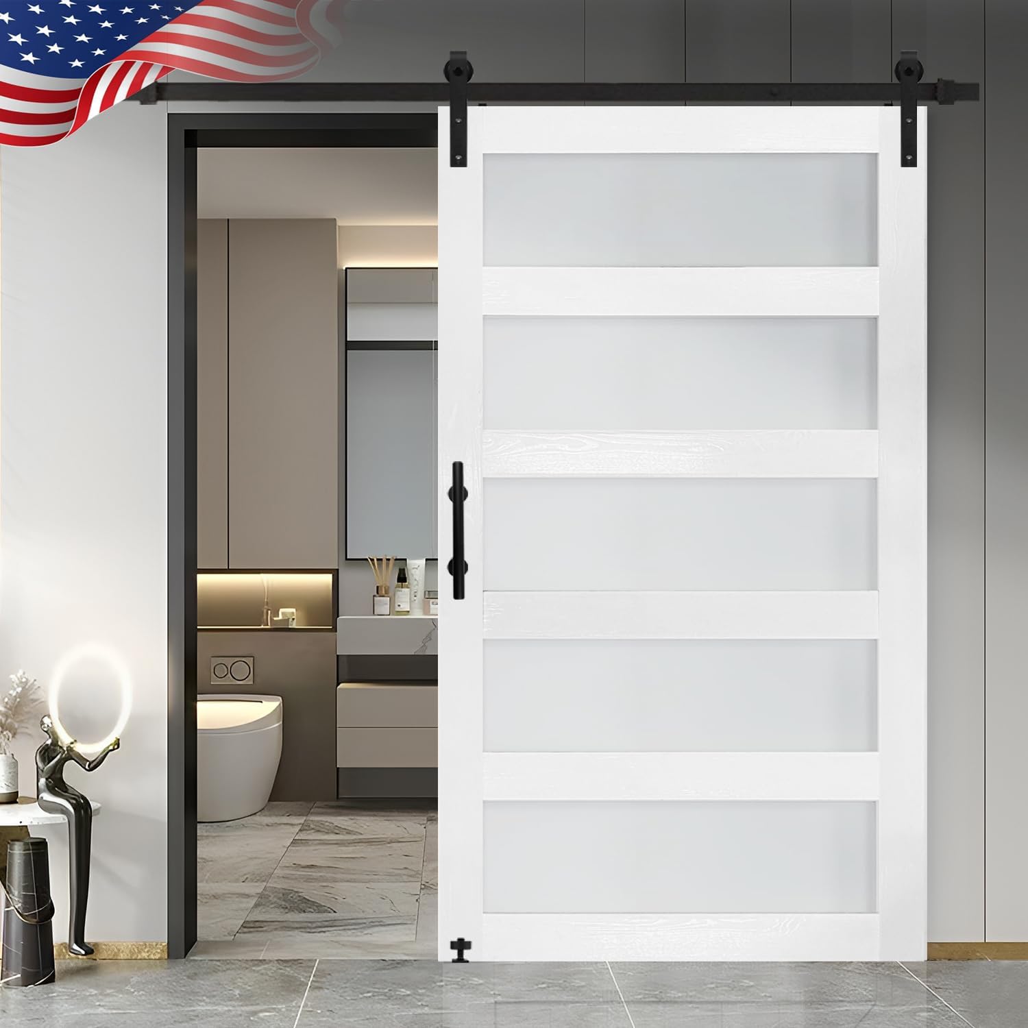 60 in Glass Sliding Barn Door with 10FT Hardware Kit for Home