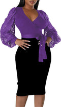 BOGURST Semi Formal Church Dress V Neck Midi - Elegant Bishop Sleeve