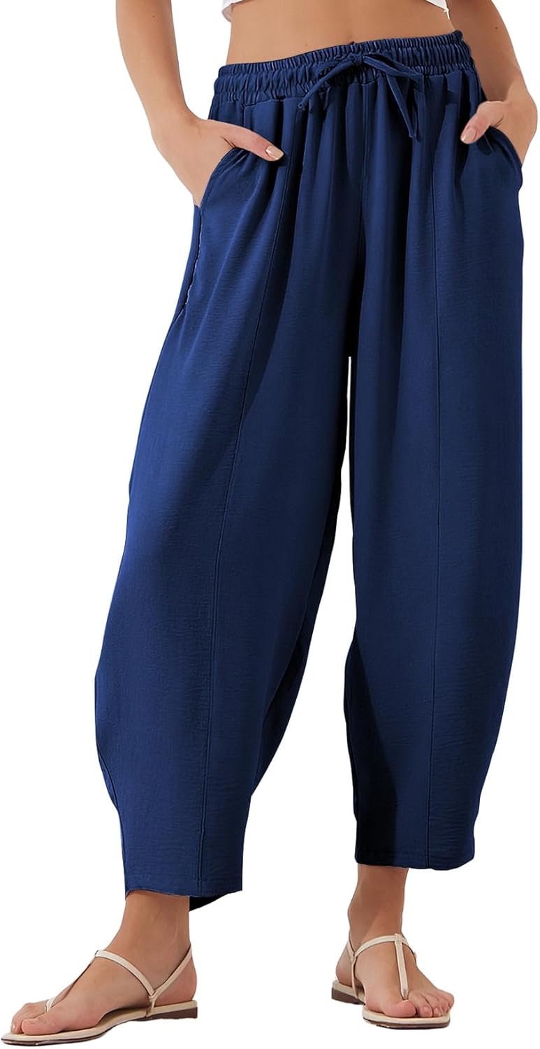 EVALESS Women's Summer High Waisted Baggy Pants for Comfort