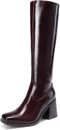 DREAM PAIRS Women's Knee High Boots with Side Zipper - Chunky 3in Heel