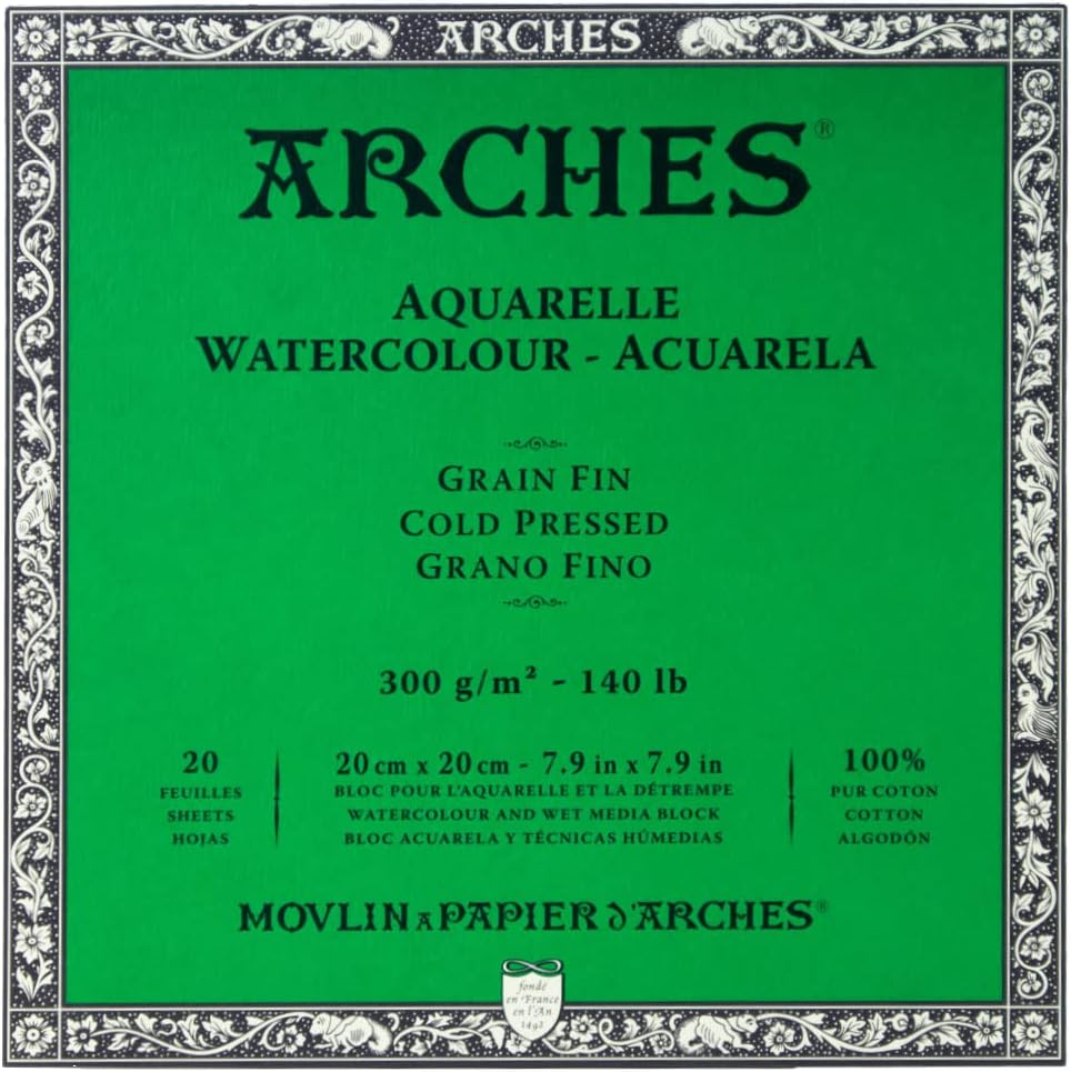 Arches Watercolor Paper Block, Cold Press, 7.9in x 7.9in, 140lb