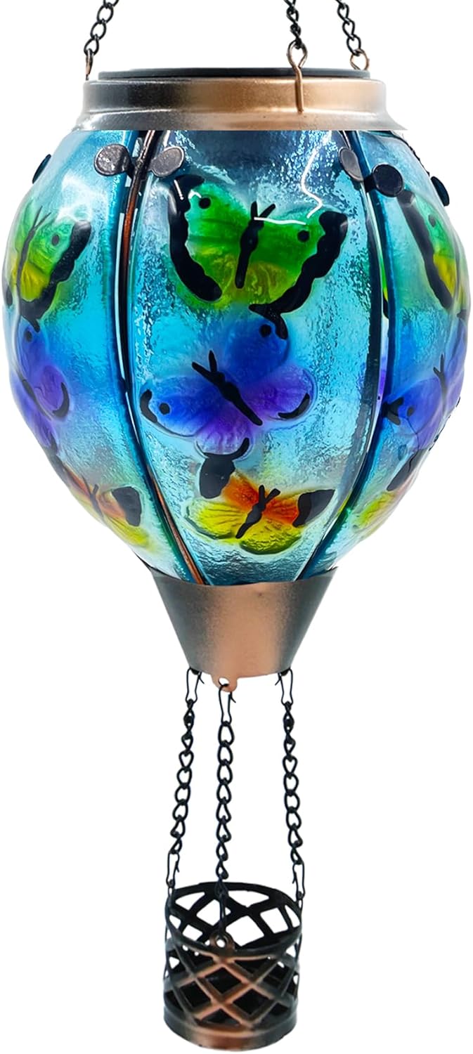 Glass Solar Hot Air Balloon Lantern for Outdoor Garden Decor