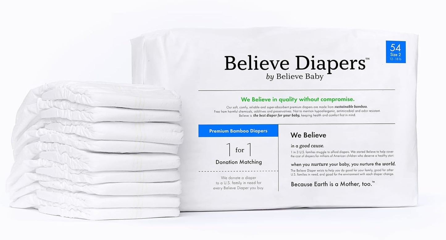 Believe Size 2 Bamboo Diapers 54ct: Super Absorbent & Chemical-Free