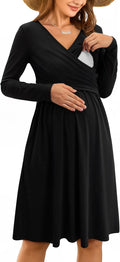 OUGES Womens 2025 V-Neck Maternity Dress - Comfortable Nursing Dress