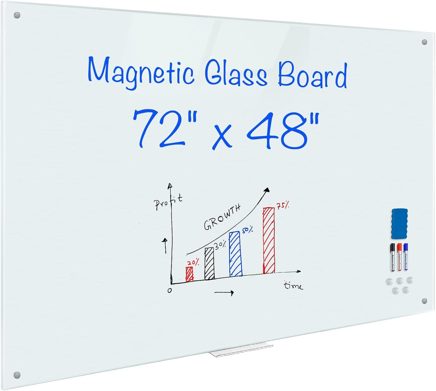 Magnetic Glass Whiteboard 6ftx4ft for Office, Classroom & Home