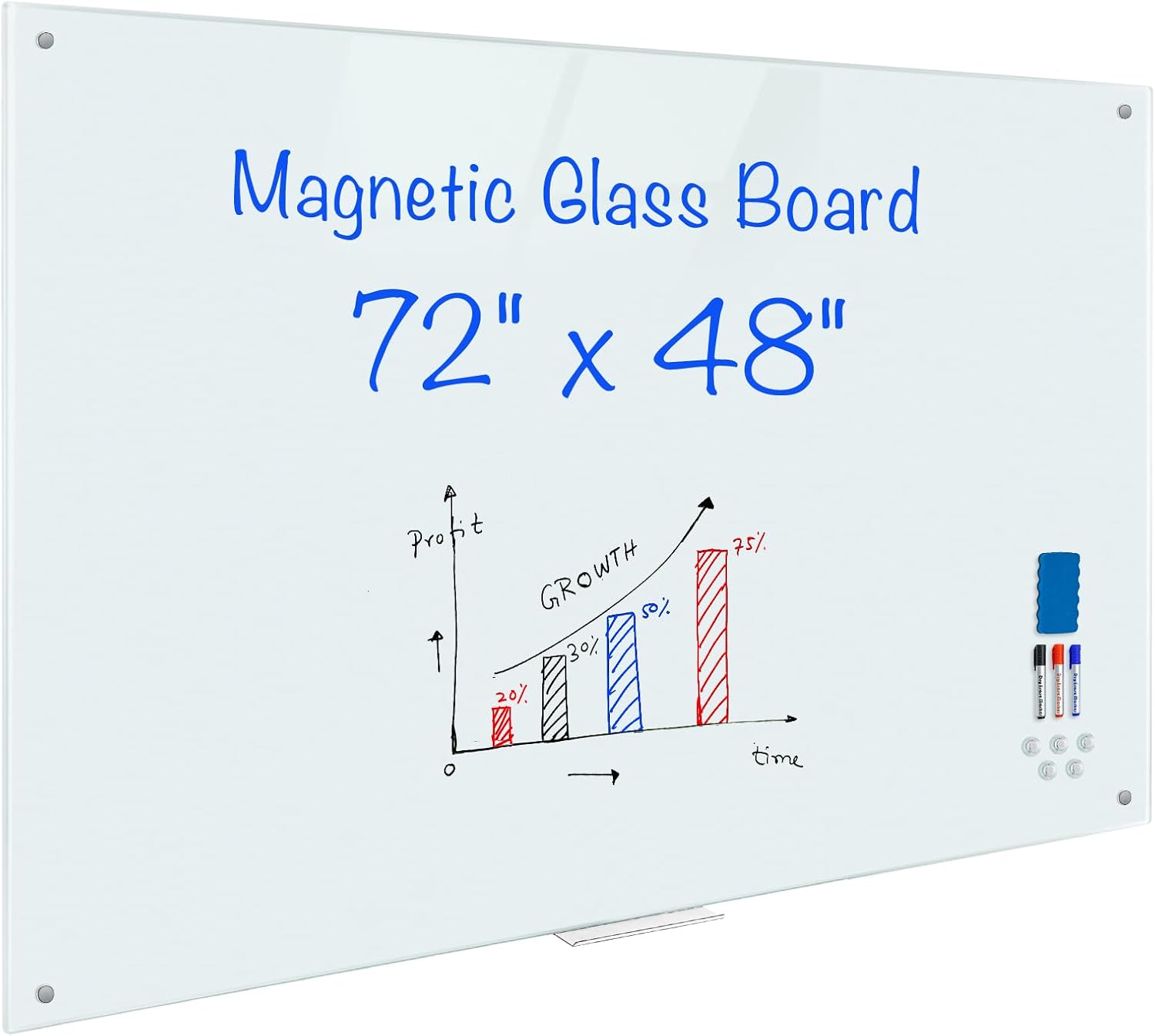 Magnetic Glass Whiteboard 6ftx4ft for Office, Classroom & Home