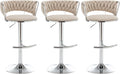 Beige Velvet Bar Stools Set of 3, Counter Height Swivel Stools