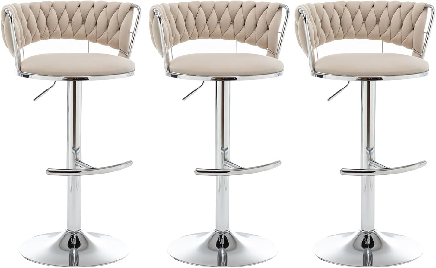 Stylish Velvet Bar Stools Set of 3 for Kitchen Island Use