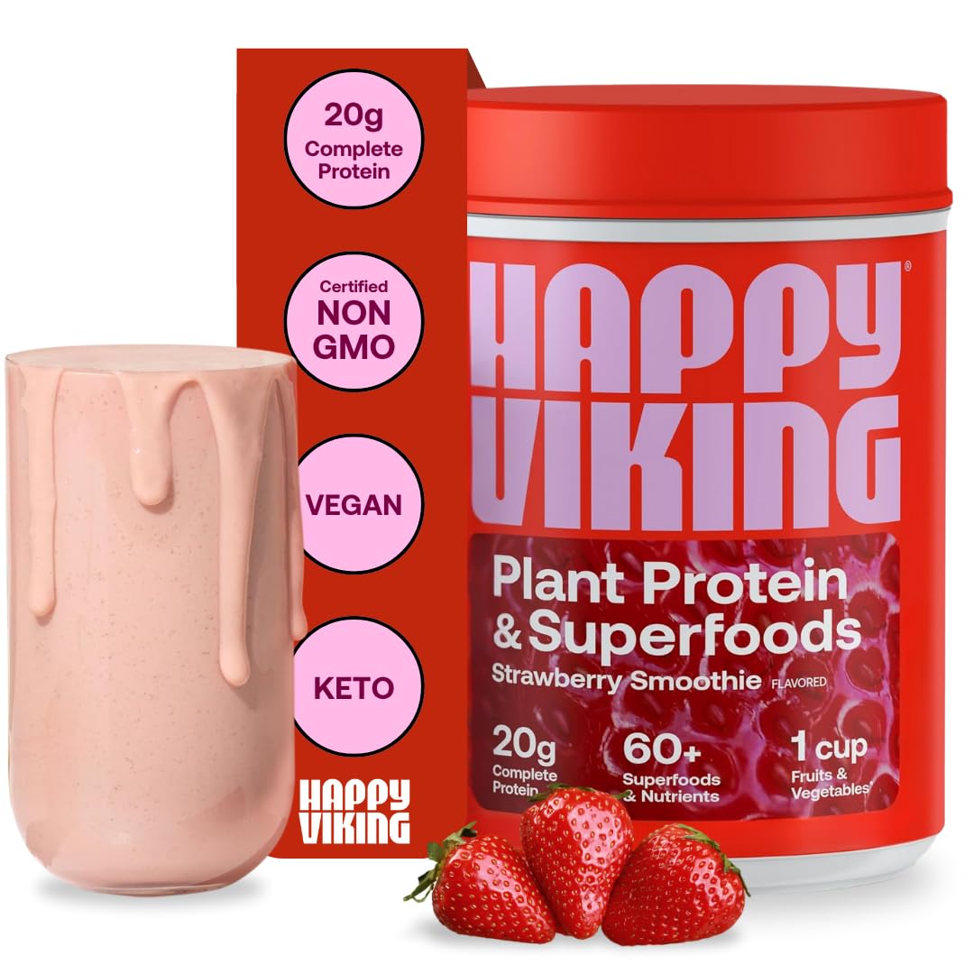 Happy Viking Strawberry Protein Powder with Superfoods for Energy