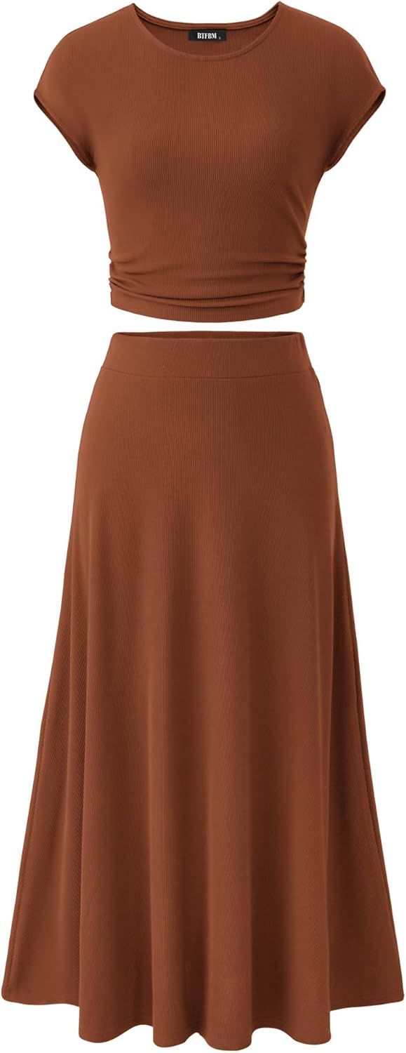 BTFBM Women Two Piece Skirt Set for Summer Casual Vacation