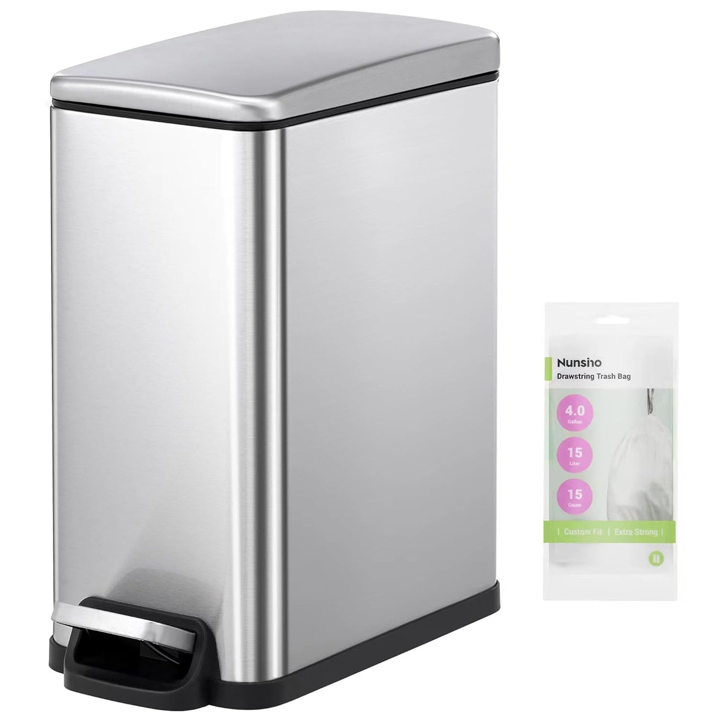 Compact 2.6 Gallon Stainless Steel Bathroom Trash Can with Lid