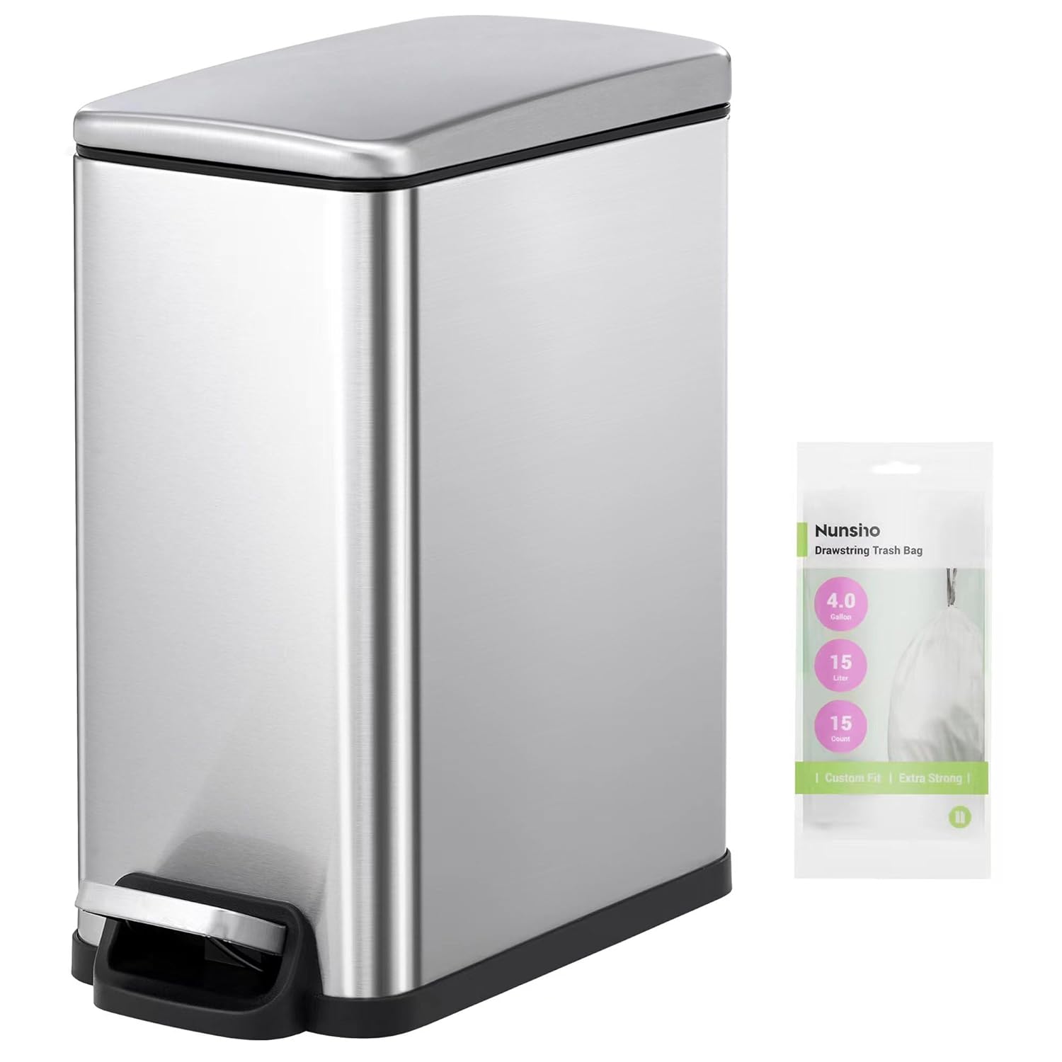 Compact 2.6 Gallon Stainless Steel Bathroom Trash Can with Lid
