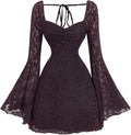 Women's Floral Jacquard Mesh Gothic Dress - Bell Sleeve A-Line