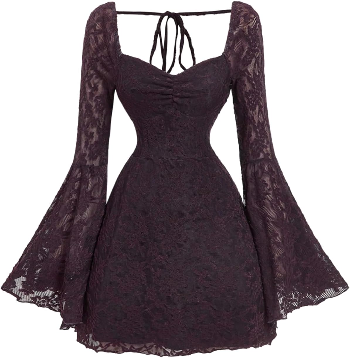 WDIRARA Women's Floral Jacquard Mesh Gothic Dress for Vintage Style